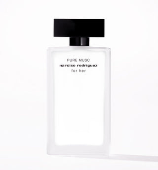 Perfume bottle labeled 'Pure Musc' by Narciso Rodriguez on a white background